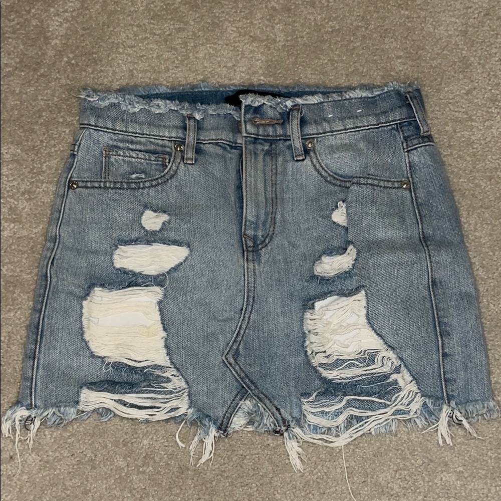 Distressed Denim Mini Skirt from Express